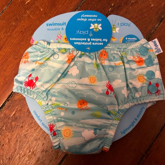 iPlay Snap Reusable Swim Diaper- Light Aqua Sea Friends- 6 Months - Picture 3 of 4